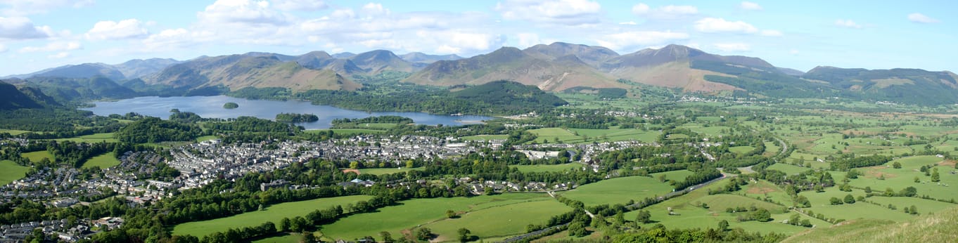 Panorama of Keswick, Derwentwater and the fells beyond from Latrigg