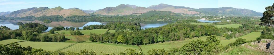 Panorama view from Castlehead looking over Derwentwater to Catbells