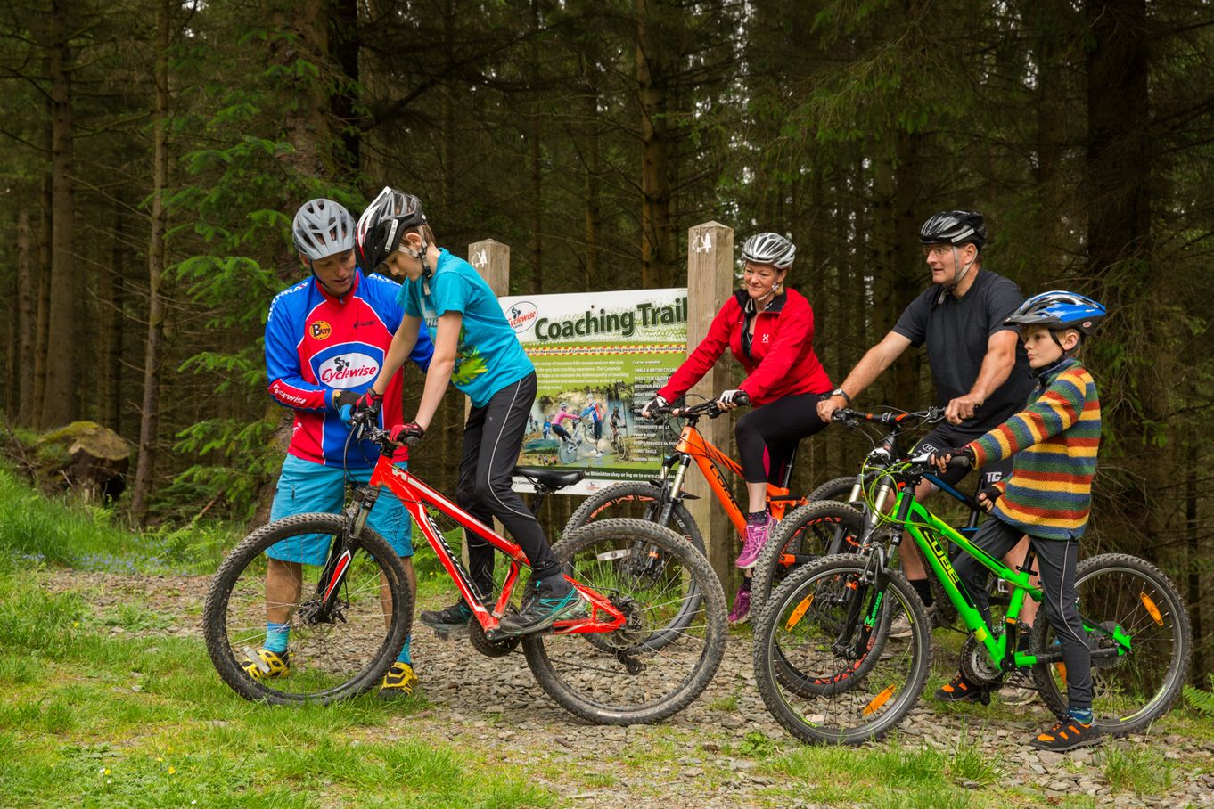 Family with cycling instructor at Whinlatter