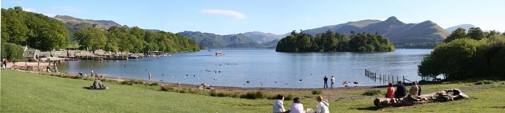 People enjoying the view over Derwentwater in Crow Park