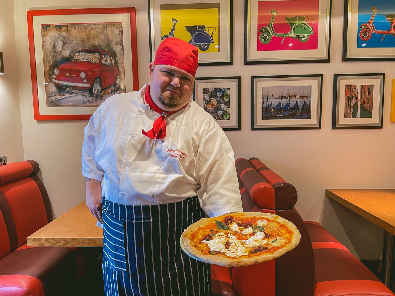 Head Chef Fabio Ricchieri showcasing the winning pizza design