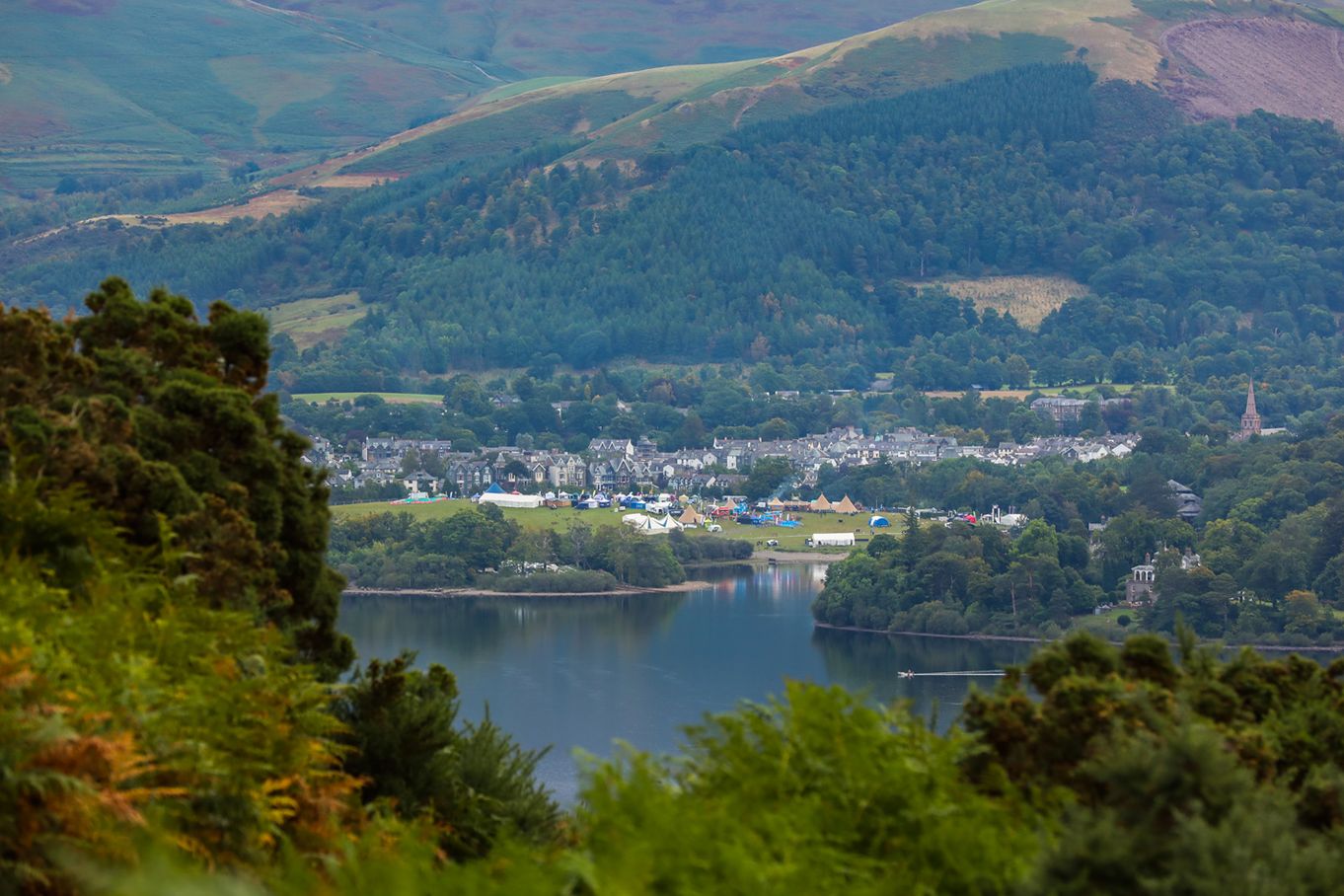 The 2021 Keswick Mountain Festival Village from a distance 