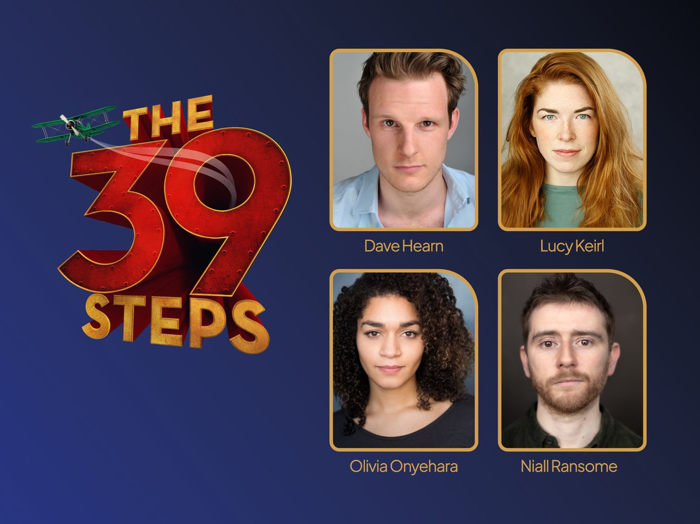 39 Steps main campaign image alongside headshots of the cast