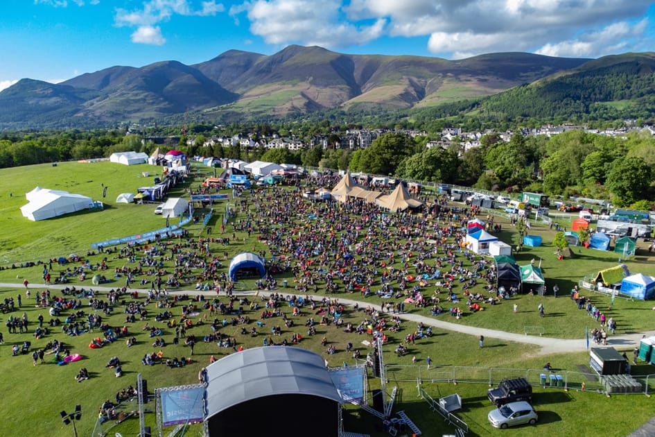 Keswick mountain festival village from the air 