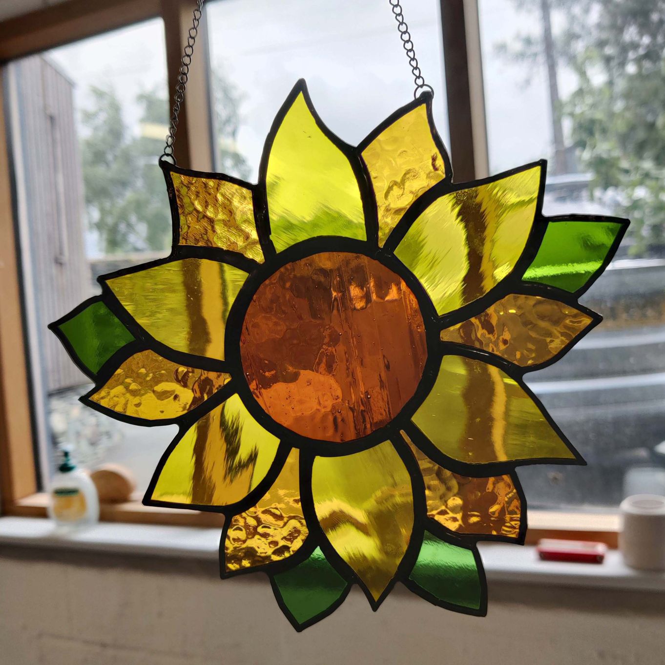 Copper Foiled Sunflower Sun Catcher with Nikki Clark